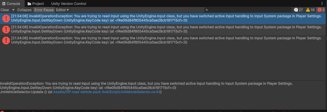Unity Console Error: InvalidOperationException related to Input Handling