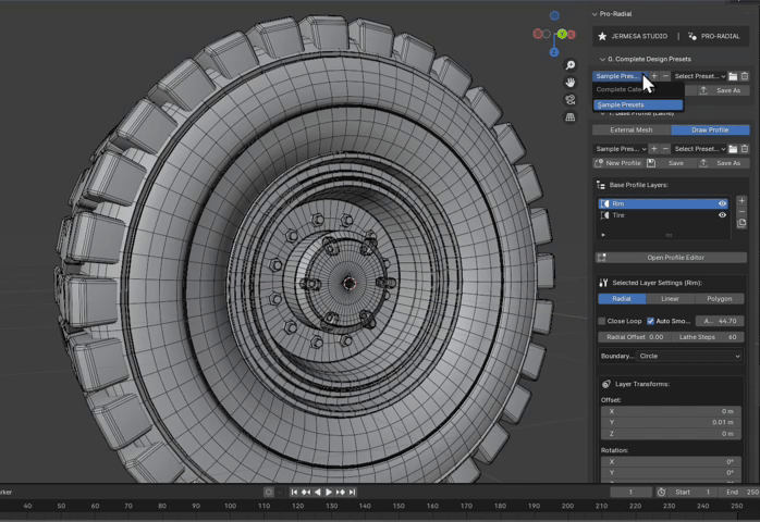Selecting a design preset in Pro-Radial Blender Addon